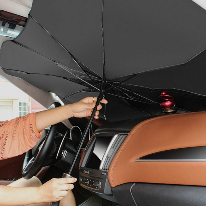 지니홀딩스 차량용 햇빛가리개 우산형 자동차 앞유리 커버 전면 가림막, 블랙, 1개