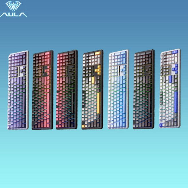 [성의] AULA 독거미 F108 풀배열 기계식 게이밍 키보드 RGB GASKET 4000mAh 108키100%배열 핫스왑DIY 무선 3모드연동 F108 PRO, (무산퍼플키보드+빙하블루측각키캡)-카라멜라떼축, F108PRO빙하블루-측각-풍령축, F108PRO