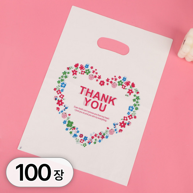 투데이리빙 100장 세트 구디백 손잡이 선물 봉투 비닐 보자기 간식 포장 꾸러미 단체 행사 답례품 생일 이벤트 기프트백 캐릭터 포장지, R98556B(하트, 100개, 하트