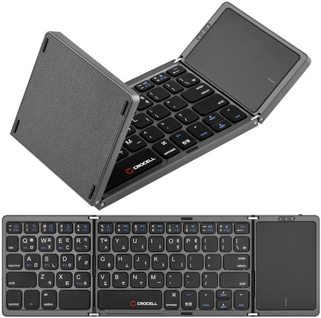 터치패드 휴대용 태블릿 갤럭시탭 아이패드 맥북 아이폰 스마트폰 핸드폰 휴대폰 블루투스 접이식 키보드, 블랙