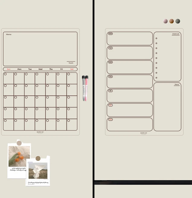 뚜뚜아트 비스포크 오브제 냉장고 달력 접착 스케줄 보드, 01. 리무버블 베이지 월간, 1개 - 쿠팡