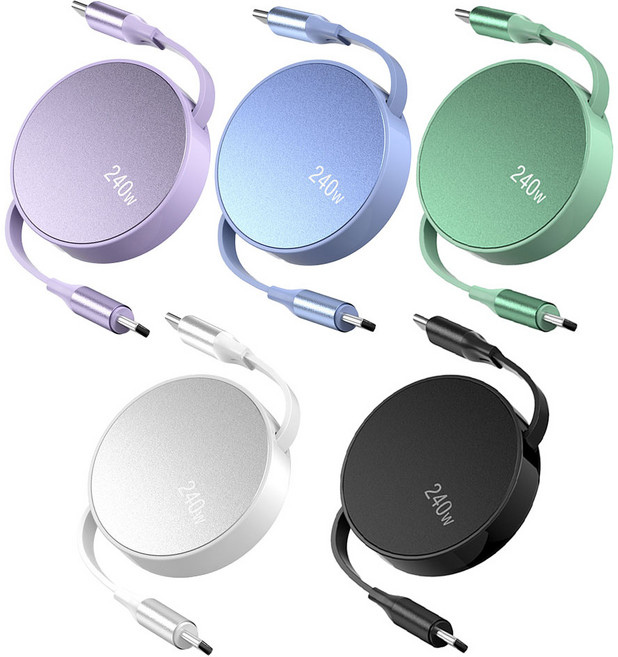 레모토 C to C 240W 릴케이블 초고속 고속 충전 길이조절, 1개, 블랙, 1m