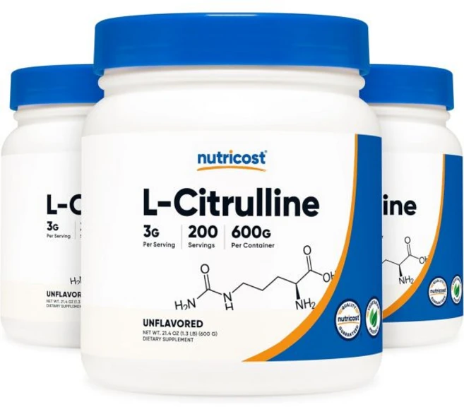 아르기닌 지방 뉴트리코스트 퓨어 L시트롤린 (베이스) 파우더 (600그램) (3병), 200 Servings (Pack of 3), 600g - 쿠팡