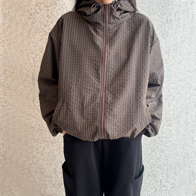 베럴댄나우 남녀공용 3컬러 체크무늬 오버핏 후드 바람막이