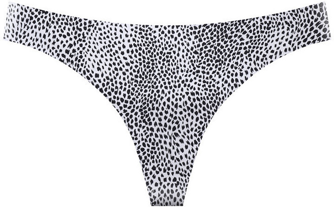 性感無痕冰絲女士丁字褲, 白色豹紋,M（110-130斤）