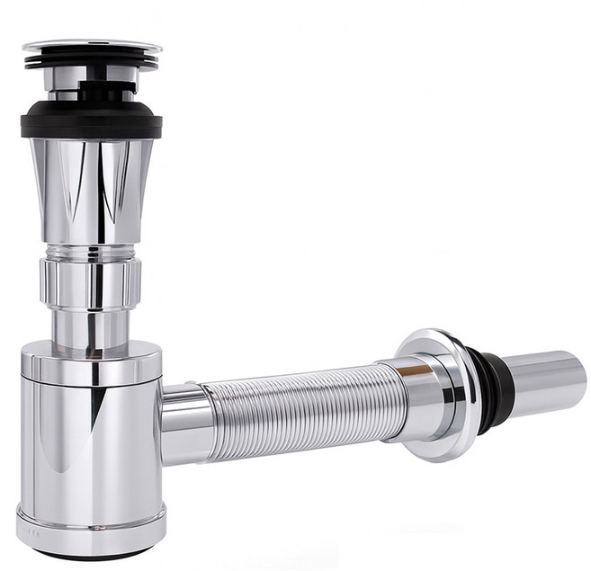 바스원 국산 세면대 부속품 배수관 자동 팝업 높이 조절 벽면용 일체형 트랩, 1개