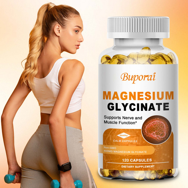 마그네슘 글리시네이트 400mg 소프트젤 (비타민 D3 & B6 함유) 작고 삼키기 쉬운 젤 캡슐 높은 흡수율 위장에 부담 없음 수면 근육 및 진정 효과 뼈 건강에 도움, 1개, 60정