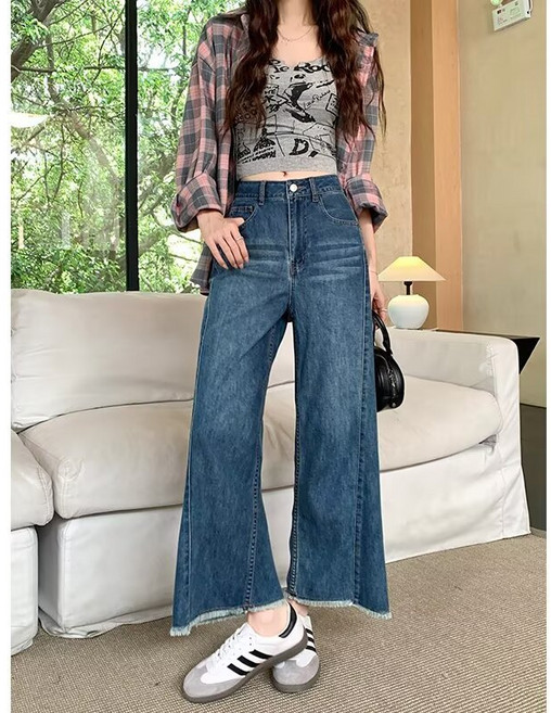 SAHINER 여성 봄가을 청바지 와이드 하이웨스트 날씬해 보이는 와이드청바지 ANZ33