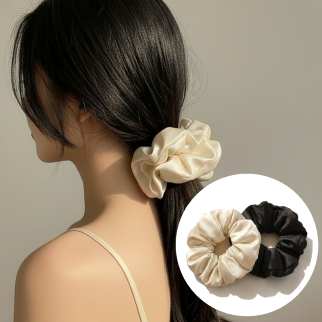 센토라 부드러운 새틴 실크 볼륨 헤어 슈슈 2종 세트