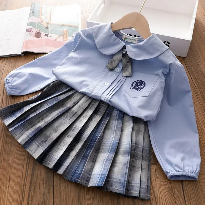 언니아라 여아 플리츠 치마세트 주니어 초등학생 스쿨룩 셔츠+스커트 상하세트 22679