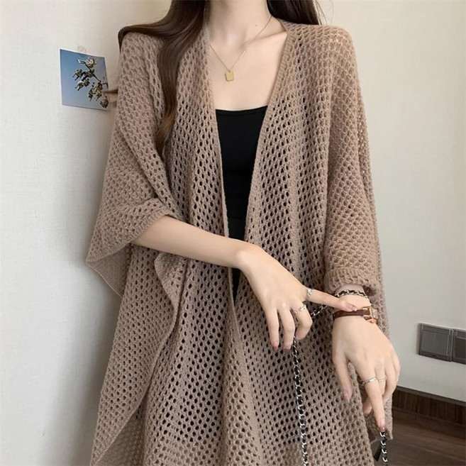 MOSAIRATION 여성 여름 펀칭 루즈핏 니트 숄 트렌디한 경량 레이어드 상의 B0040507