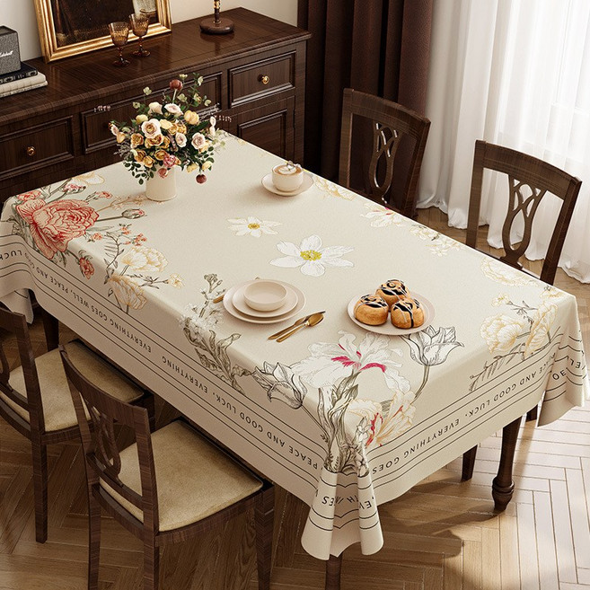 ZOZOFO 가죽식탁보 방수 식탁보 테이블보 매트 레트로 유럽 거실테이블보 4인~6인 식탁커버, 1개, 140x200cm, 플라워
