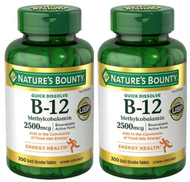 Nature's Bounty 네이쳐스 바운티 빠른 흡수 비타민 B-12 2500 mcg 300정 체리맛, 알약/캡슐, 성인남녀공용, 2개 - 쿠팡