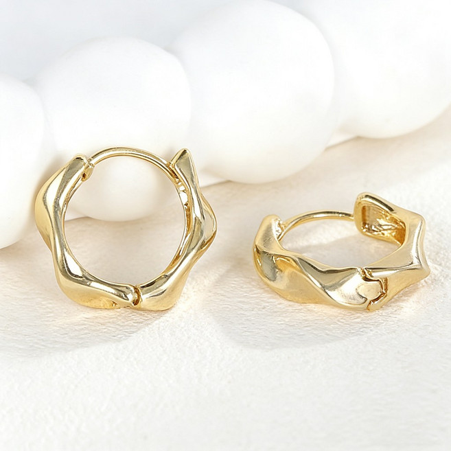 프리버드 링 귀걸이 14K 기하학 디자인 925실버침 알러지방지 여성 심플 귀걸이