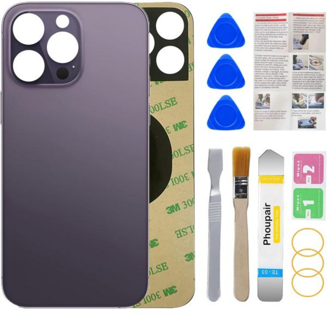 휴대폰수리키트 수리도구 셀프수리 분해세트 전문 수리 도구 키트가 포함된 아이폰 14 프로 맥스 6.7인치용 OEM 후면 유리 교체 딥 퍼플, Deep Purple, 1개