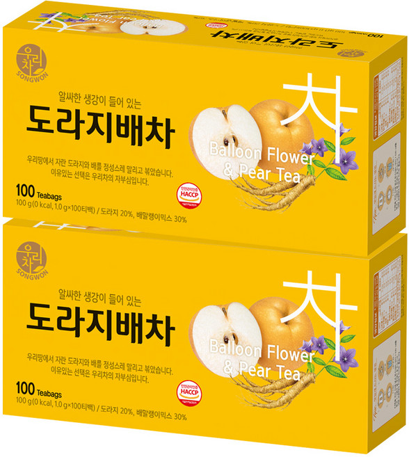 우리차 송원식품 도라지배차, 1g, 100개입, 2개