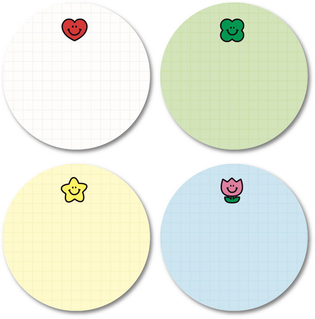 [무해해] 해피 점착 메모 스티커 원형 4종, 40개