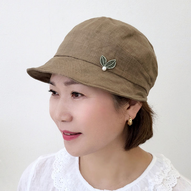 제이제이나인 린넨진주 숏챙 두건 비니 반다나 중년여성 캡모자