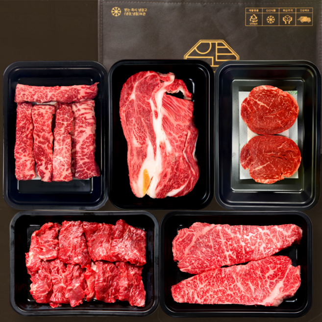[압구정한우] 1++ 투뿔 한우 선물세트 1.5kg 프리미엄 시그니처 A (등심400+안심200+채끝300+꽃갈비살300+특수부위300) 맞춤카드 시즈닝증정, 1세트