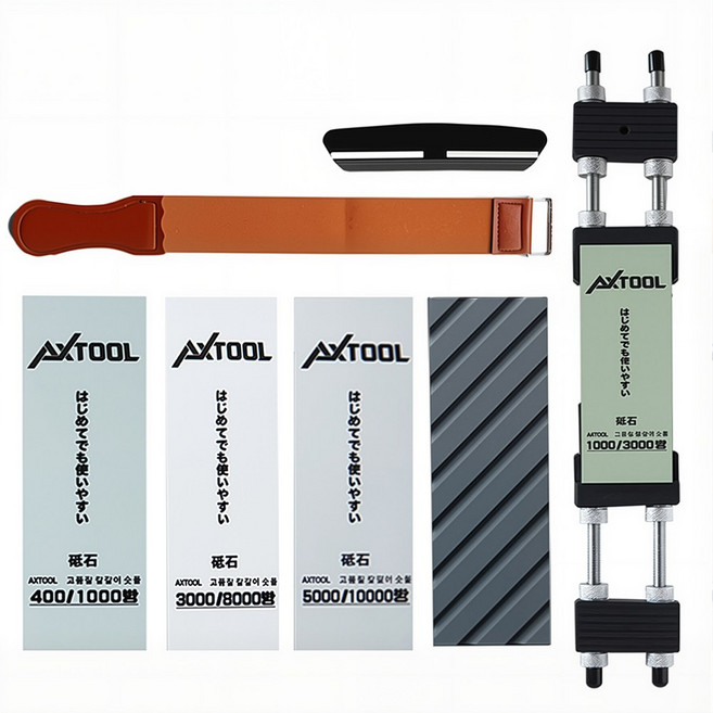 AXTOOL 양면숫돌 400/1000방+3000/8000방+5000/10000방 대형 받침대 7종세트, 1개