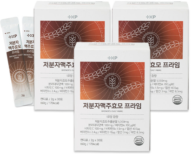 균형 있는 영양 보충 식품 저분자 맥주효모 프라임 소화불량 식욕 면역 모발 머리카락 튼튼해지는 아미노산 대두 식물성 단백질 비타민, 60g, 3세트