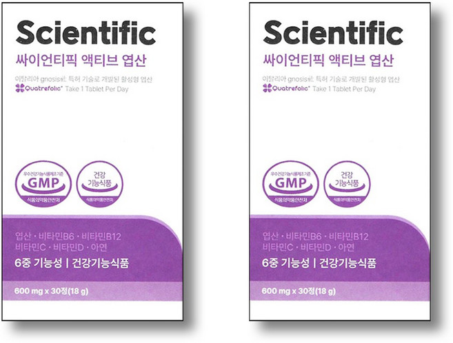 4세대 활성엽산 이노시톨 베타글루칸 비타민 일일권장량 100% 충족 임신준비영양제 싸이언티픽 액티브 엽산, 2박스, 30정