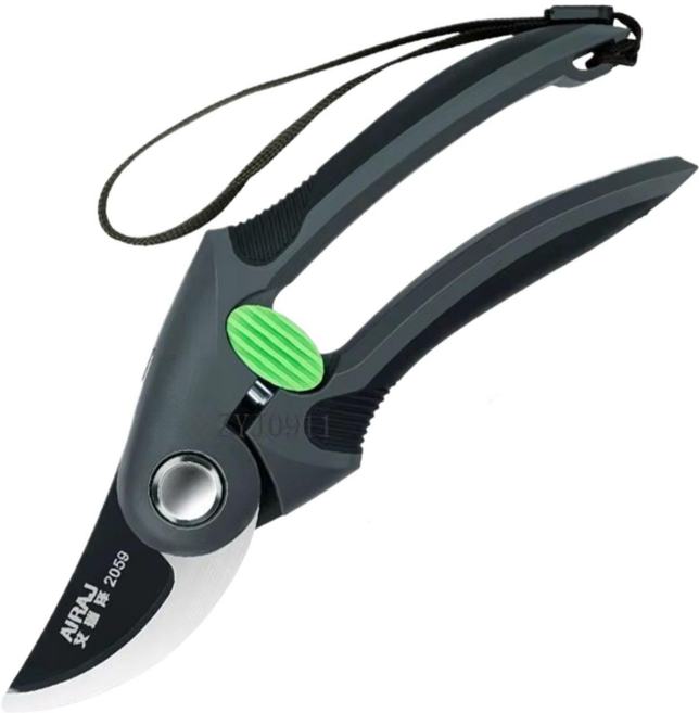 AIRAJ 가지치기 가위 SK5 합금강 테플론 방청 코팅 아치형 디자인 편안 그립감 보관 용이 정원용, 1개