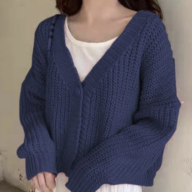 베르슈어 루즈핏 원버튼 니트 숏 가디건