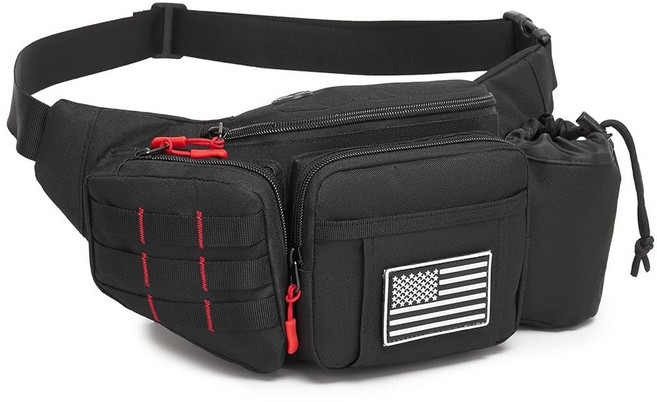 MOLLE 시스템이 장착된 남성용 패니 팩 조절 가능한 스트랩 이어폰 구멍이 있는 군용 허리 가방 힙 벨트 야외 하이킹 사이클링 낚시 워킹 블랙 레드