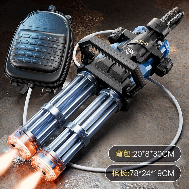 총구 LED 2구 워터밤 회전발사 개틀링 전동물총 자동 워터건, 블루+3L, 1개