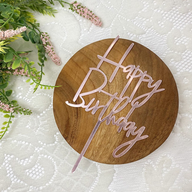 해피벌쓰데이 아크릴 생일 케이크 토퍼 해피벌스데이 케이크픽 파티용품, 1개, 핑크
