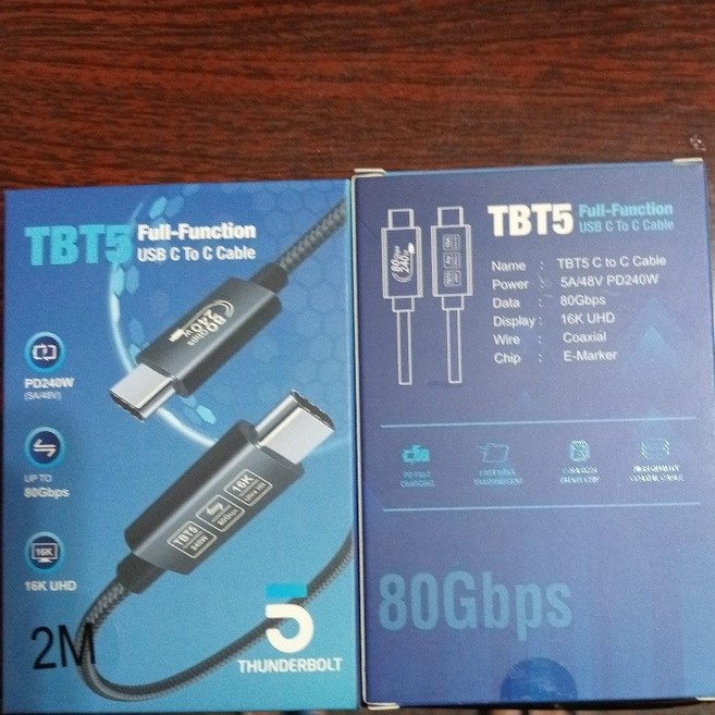 開發票【雷電5數據線】高清投屏 E-maek智能芯片兼容雷電4 全功能數據線 同軸數據線, 1個, 雷電5【2.0米黑網】240W/16K, 2.0米