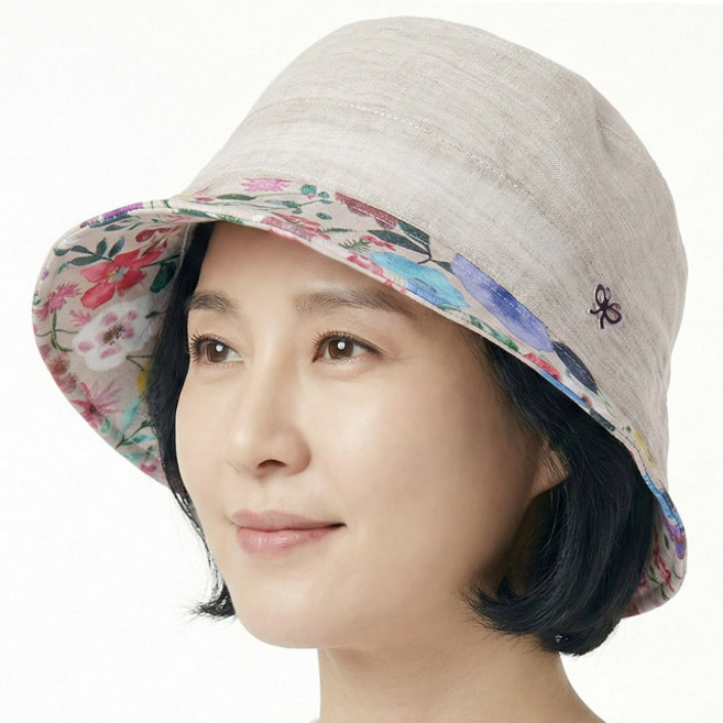 베이직엠 중년 여성 여름모자 망사 벙거지 플라워 둥근챙