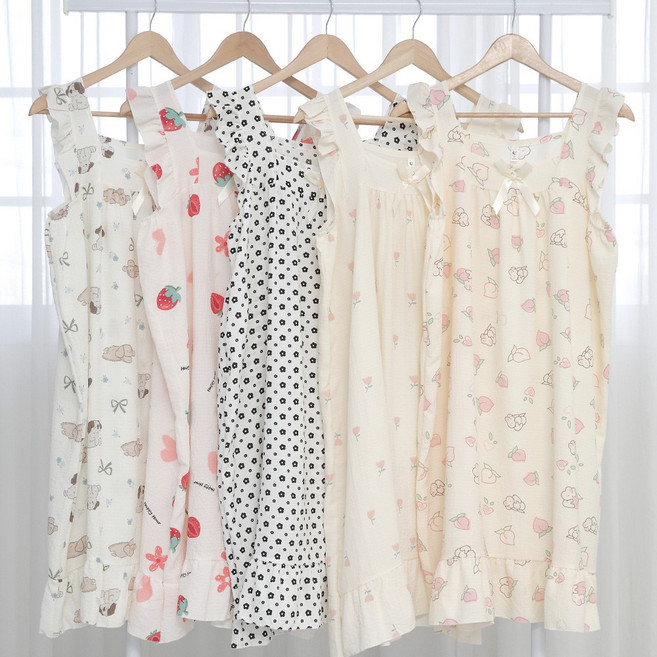 원피스잠옷 여성 프릴 민소매 홈웨어 여름 빅사이즈