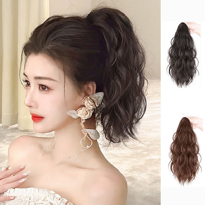 예삐스토어 웨이브 포니테일 가발 집게 핀 묶음 머리 긴 붙임 여성 패션, 1세트, 내추럴브라운+라이트브라운