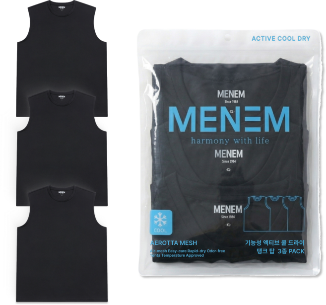 미넴 남녀공용 나시 3장 S~5XL 기능성 쿨티 런닝 헬스 트레이닝