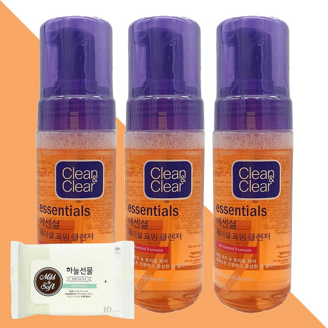 클린앤클리어 에센셜 훼이셜 포밍 클렌저 150ml 3개(+휴대용 물티슈 1개), 3개