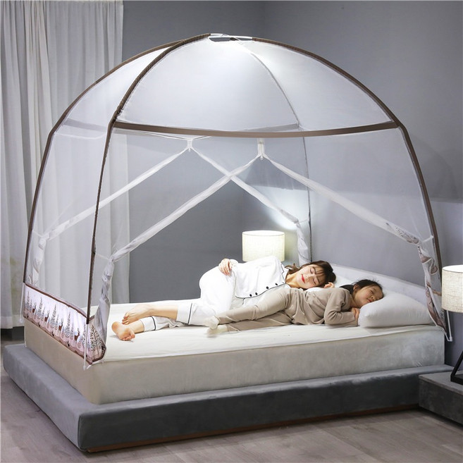 원터치모기장 텐트형 침대용 바닥용 넓은공간 상단 높이 업그레이드 촘촘메쉬 강력 방충 양문 지퍼 버클, 모카 브라운WZ