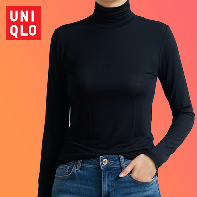 유니클로 여성 목폴라 히트텍 얇은 터틀넥 발열 내복 + 보관 파우치
