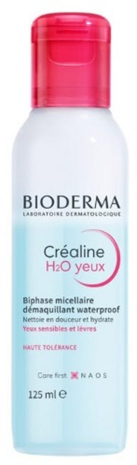 [프랑스약국화장품직배송] 바이오더마 크레알린 민감한 눈 콘택트렌즈 착용자가능 H2O 미셀라 아이 메이크업 리무버 125ml, 1개
