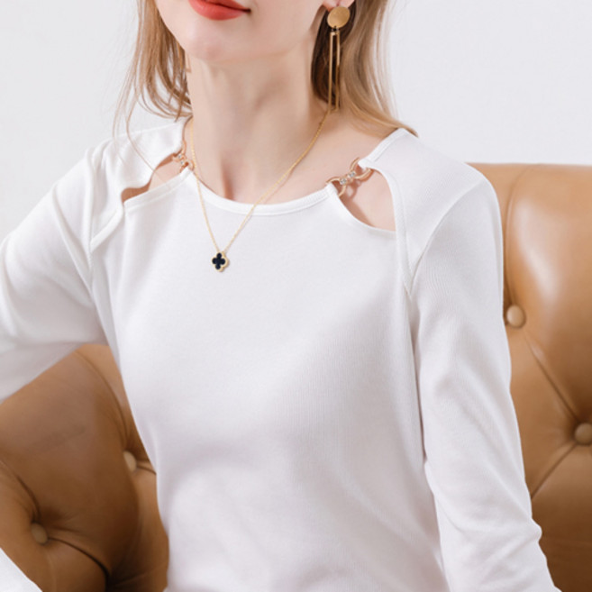 데일로엔 여성용 체인 섹시 라운드넥 긴팔티셔츠
