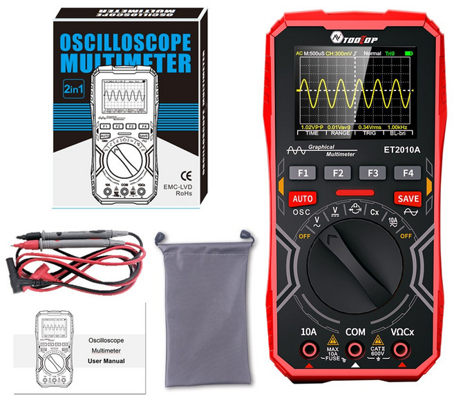 TOOLTOP 디지털 오실로스코프 멀티미터 실험실 전기 수리 2 in 1 ET2010A 1MHz 2.5MSps, 1개