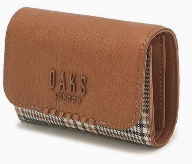 닥스 브라운 체크패턴 가죽콤비 3단 반지갑