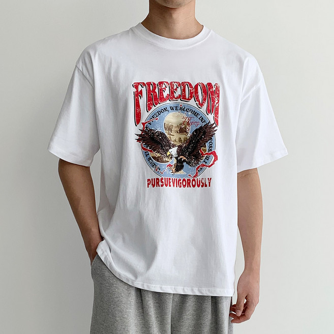 남자 순면 오버핏 빅사이즈 전사나염 반팔티