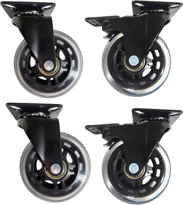 옐로구르미 무소음 우레탄 바퀴 베어링 평판 회전 3인치 브레이크 세트구성, 4개