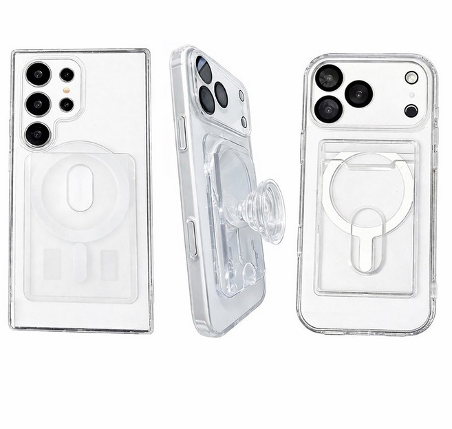 루아우스 맥세이프 PC 투명 카드 지갑 자석 마그네틱 반투명 스마트 톡 갤럭시 아이폰, 1개, pc 투명 JS198