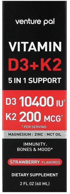 Venture Pal Vitamin D3 + K2 Strawberry 2 fl oz 60 ml, Venture Pal, Vitamin D3 + K2,, 1개, 60ml - 쿠팡