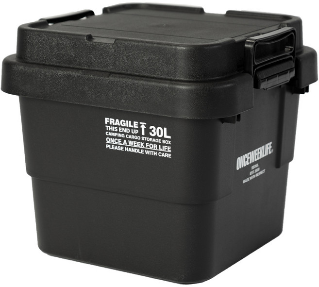 원스위크라이프 캠핑 카고 수납 스태킹 트렁크 박스 플랫형 30L 블랙, 원스위크라이프 캠핑 카고 수납 스태킹 트렁크 박스 플랫, 1개