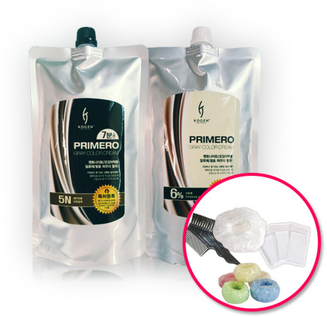 코겐 프리메로 그레이 스피드 7분 칼라크림 염색약 500g + 시술도구, SC6 새치멋내기 전용 어두운황갈색, 1개