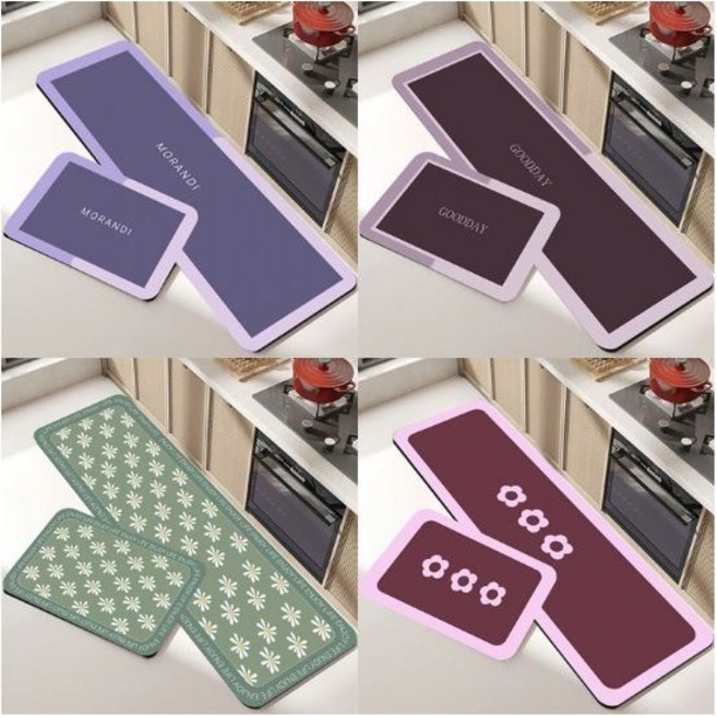 배소(Baeso) 빨아쓰는 규조토 발매트 2종 세트 논슬립 주방 욕실 거실 화장실 현관 매트, 꽃핑크